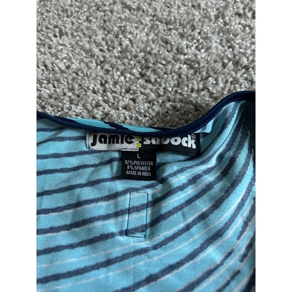 Jamie Sadock Womens Sz L Sleeveless Striped Dress W/ Zipper Pockets Blue & Yello - Picture 6 of 8